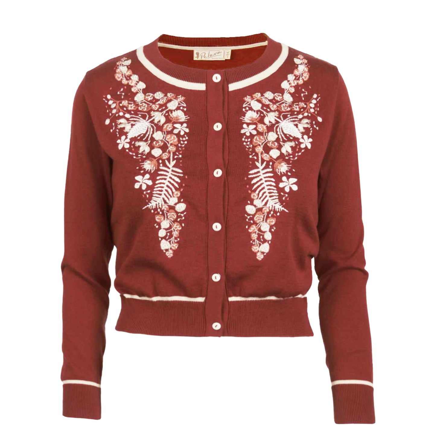 classic cardigan/white berries/rust