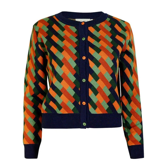 cardigan/jacquard kaleidoscope/coral