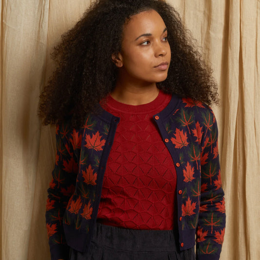 cardigan/jacquard autumn leaves/navy