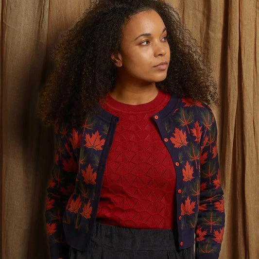 cardigan/jacquard autumn leaves/navy