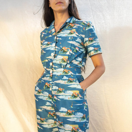 PALAVA レディース オーガニックコットン ジャンプスーツ francesca/robin hood's bay/blue