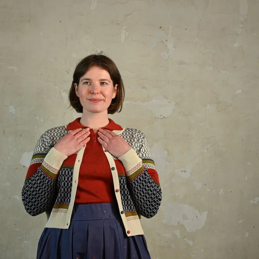 cardigan/jacquard geometric fair isle