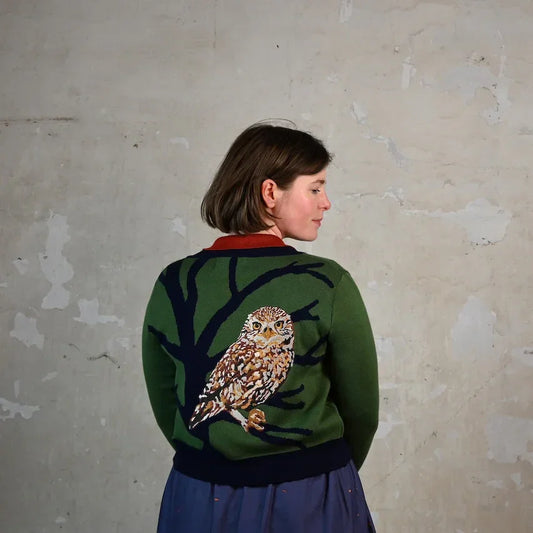 20% OFF! cardigan/jacquard little owl/green/S-XL