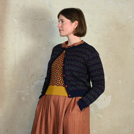 20% OFF! cardigan/jacquard cross hatch/navy/S-XL