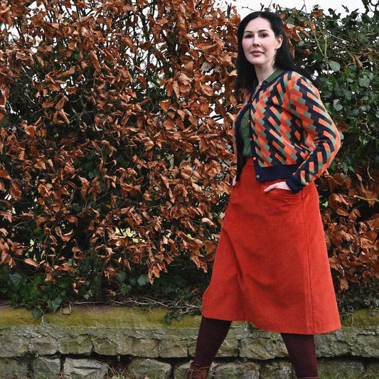 cardigan/jacquard kaleidoscope/coral