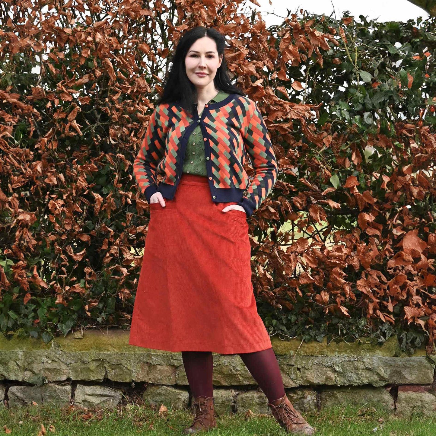 cardigan/jacquard kaleidoscope/coral