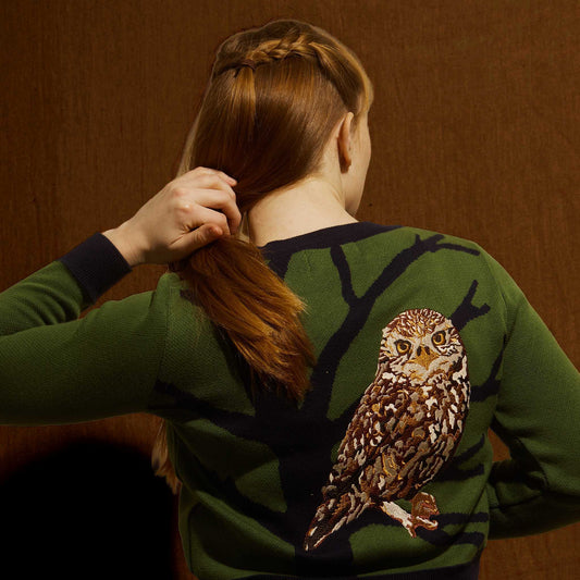 cardigan/jacquard little owl/green
