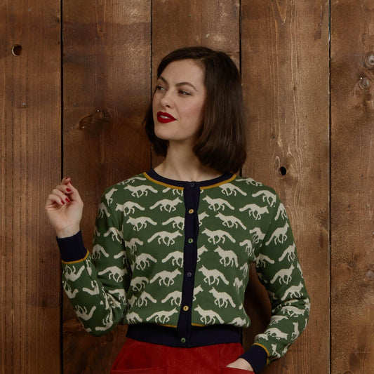 cardigan/jacquard fox/green
