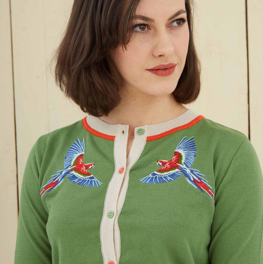 classic cardigan/small parrots/green - PALAVA japan