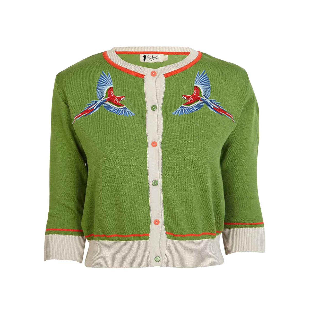 classic cardigan/small parrots/green