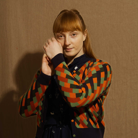 cardigan/jacquard kaleidoscope/coral