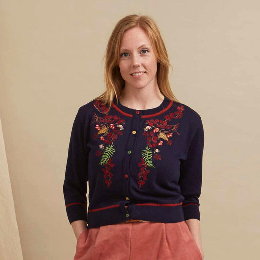classic cardigan/berries/navy