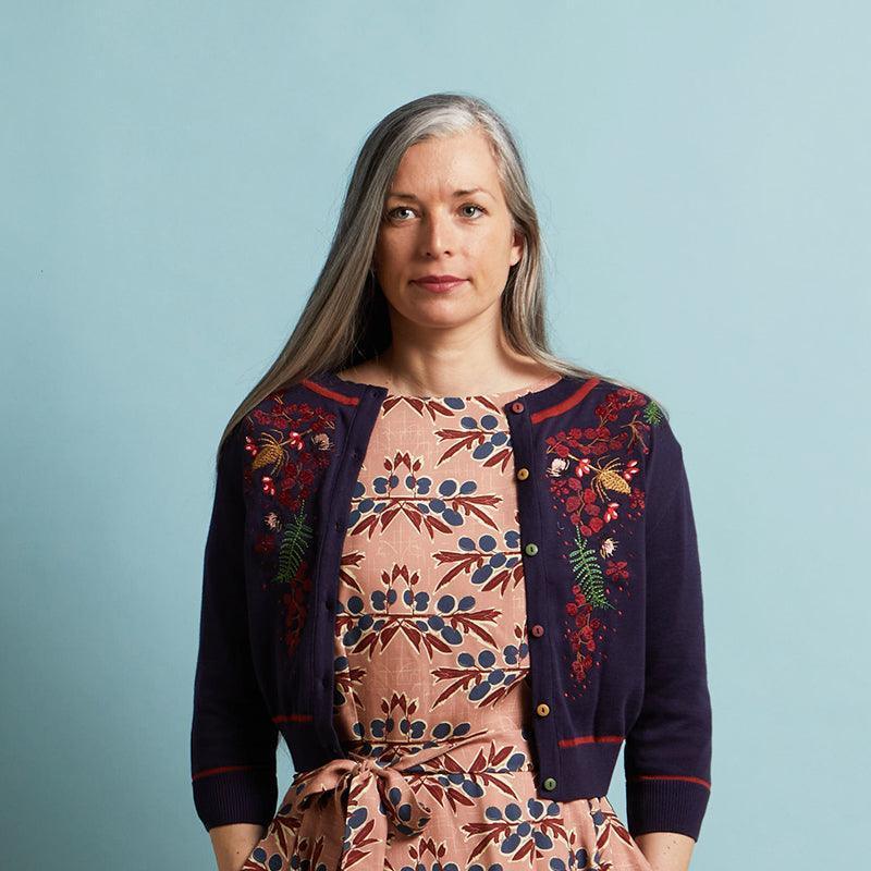 classic cardigan/berries/navy