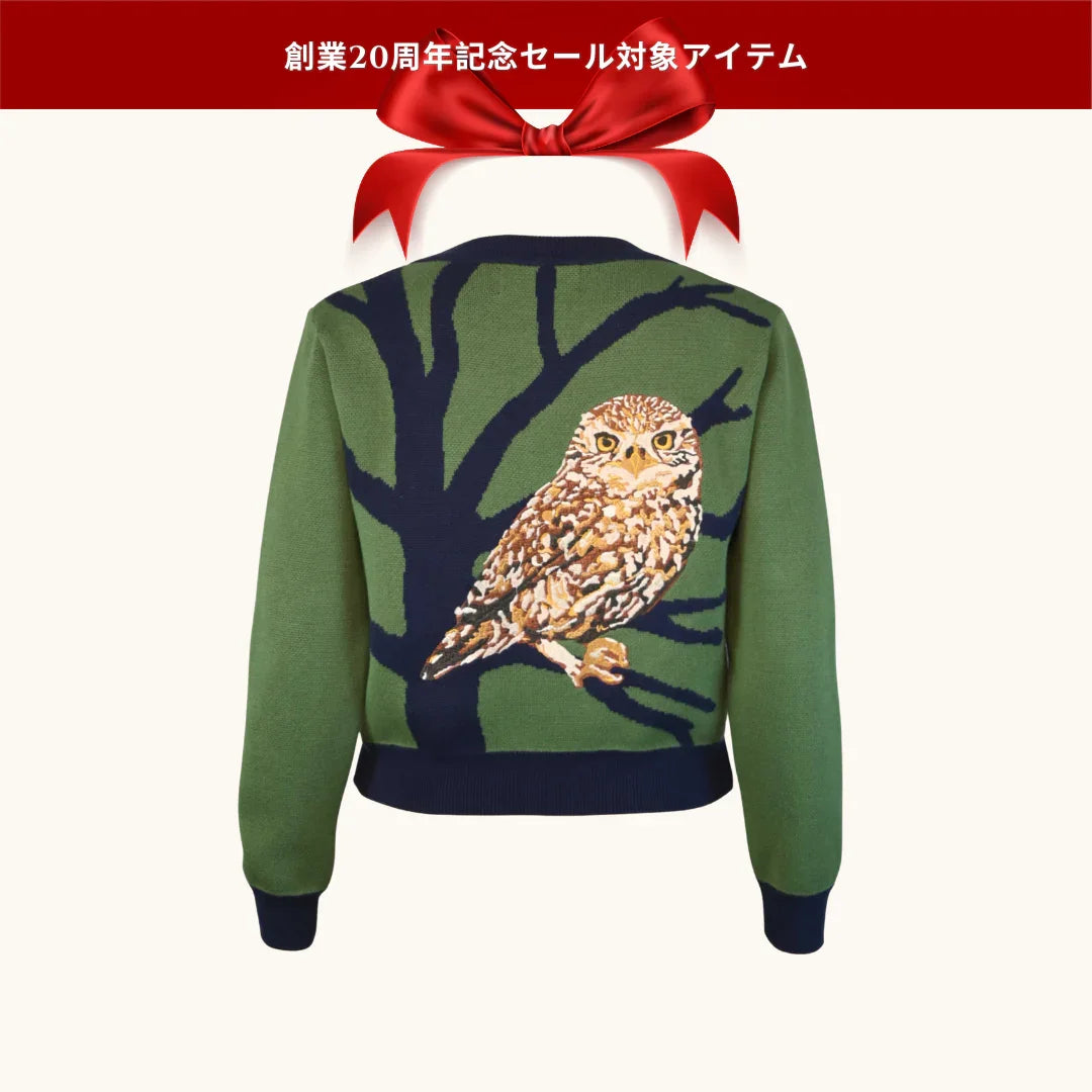 20% OFF! cardigan/jacquard little owl/green/S-XL