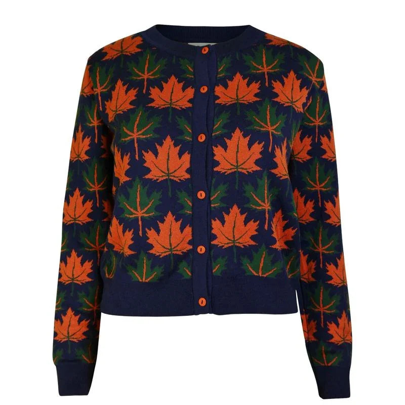 cardigan/jacquard autumn leaves/navy
