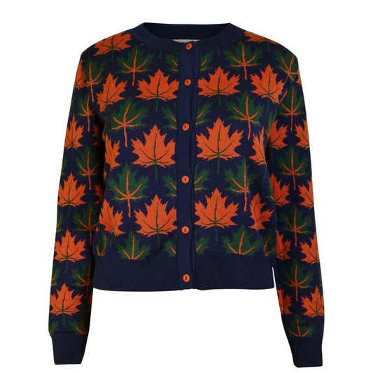 cardigan/jacquard autumn leaves/navy