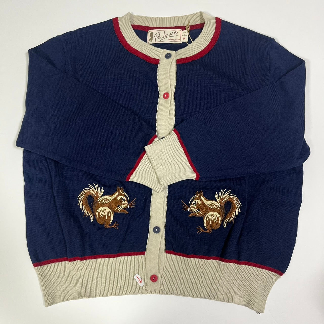 PALAVA 刺繍カーディガン7分袖ネイビー