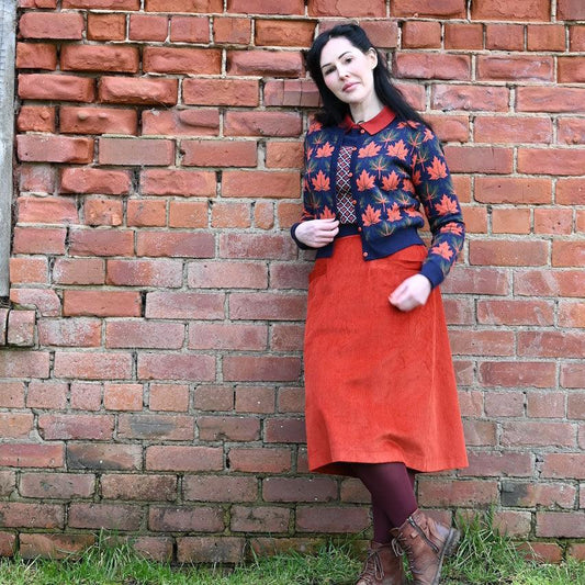 cardigan/jacquard autumn leaves/navy