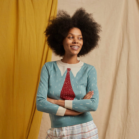 alba/shirt and tie/mineral blue