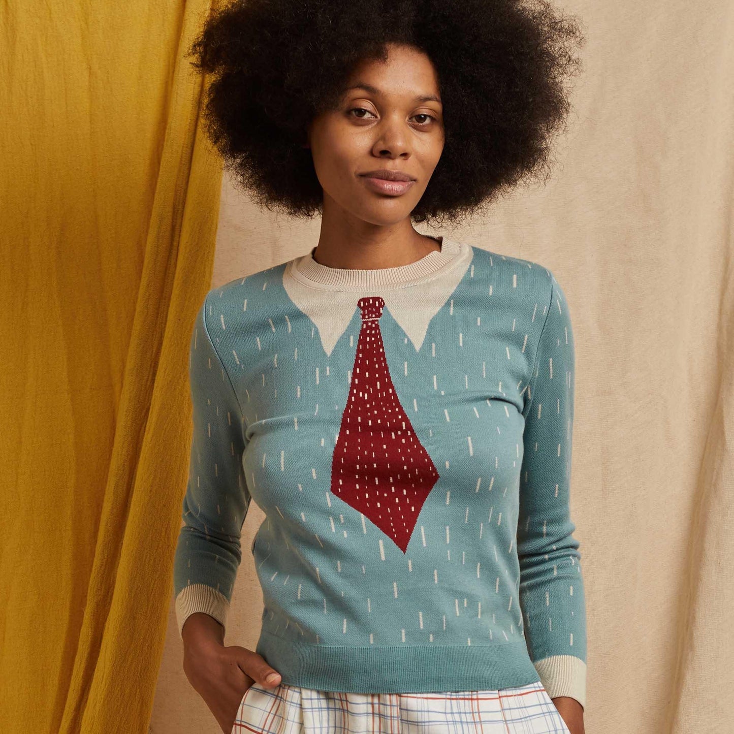 PALAVA レディース オーガニックコットン ニット alba/shirt and tie/mineral blue