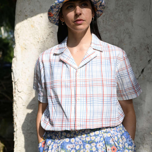 PALAVA ユニセックス コットンリネン シャツ kit/folk check/cream