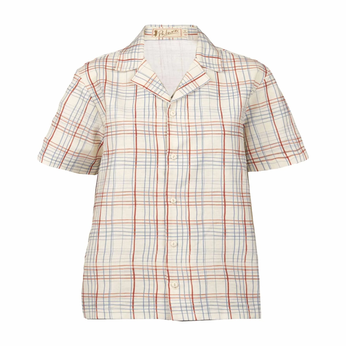 PALAVA ユニセックス コットンリネン シャツ kit/folk check/cream