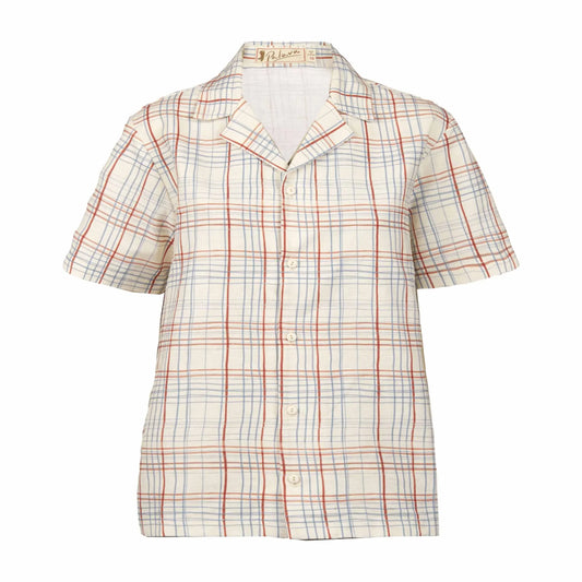PALAVA ユニセックス コットンリネン シャツ kit/folk check/cream