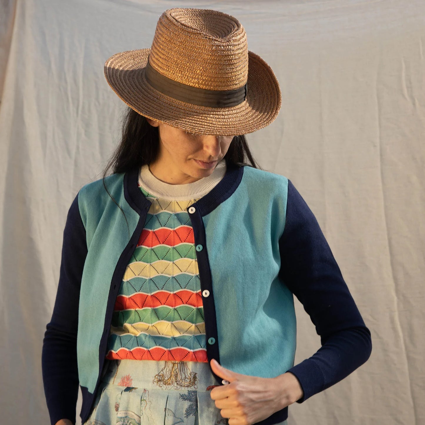 PALAVA レディース オーガニックコットン ニット cardigan/shark/teal
