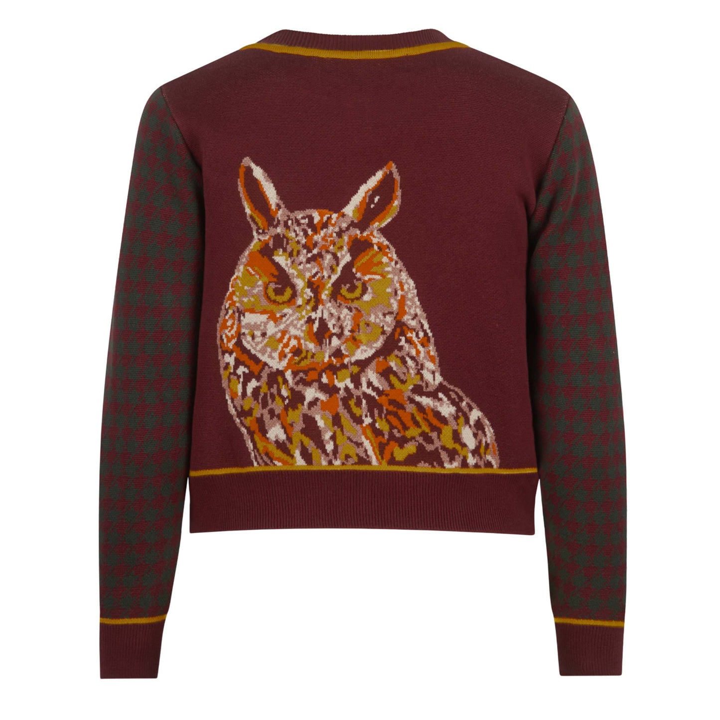 cardigan/jacquard long eared owl/burgundy
