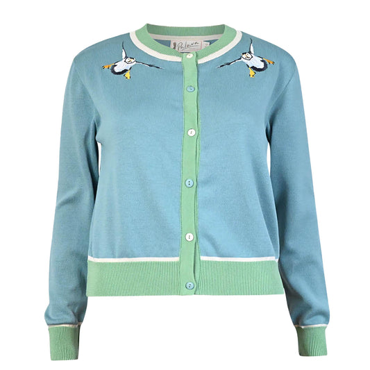 classic cardigan/puffins/teal