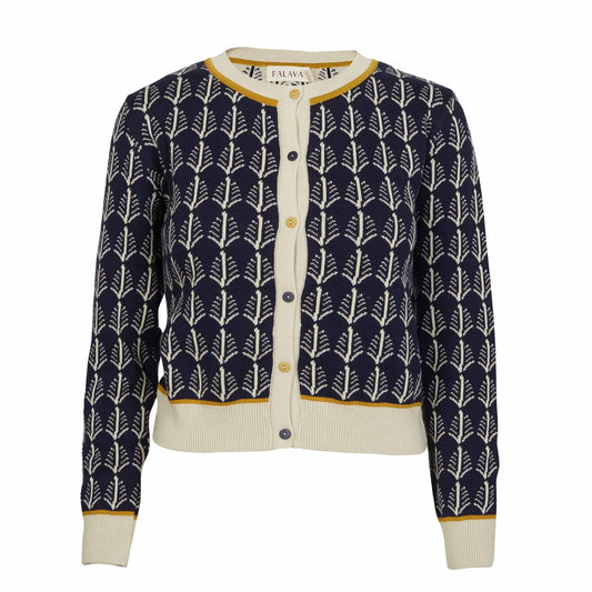 cardigan LS/jacquard navy cream feathers