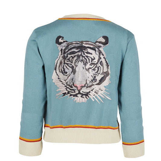 classic cardigan/tiger/mineral blue