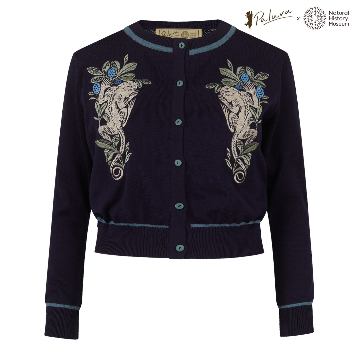 classic cardigan/lizards/navy-NHM collaboration