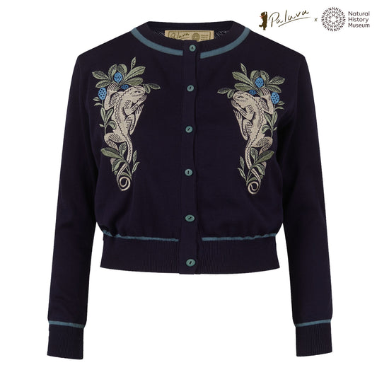 classic cardigan/lizards/navy-NHM collaboration