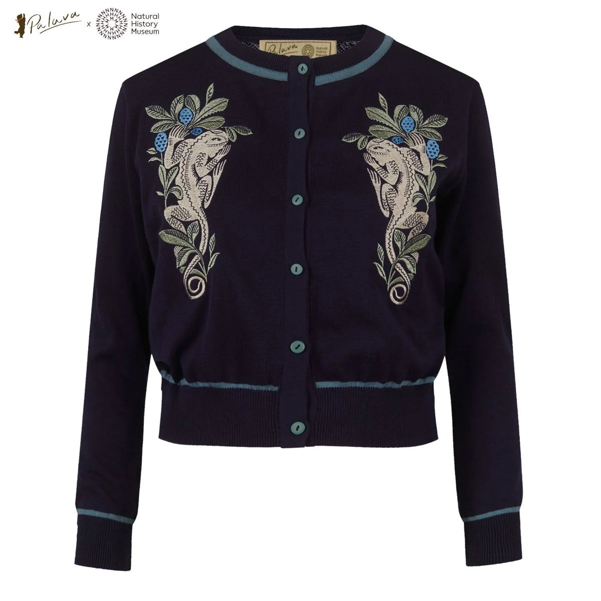 classic cardigan/lizards/navy-NHM collaboration