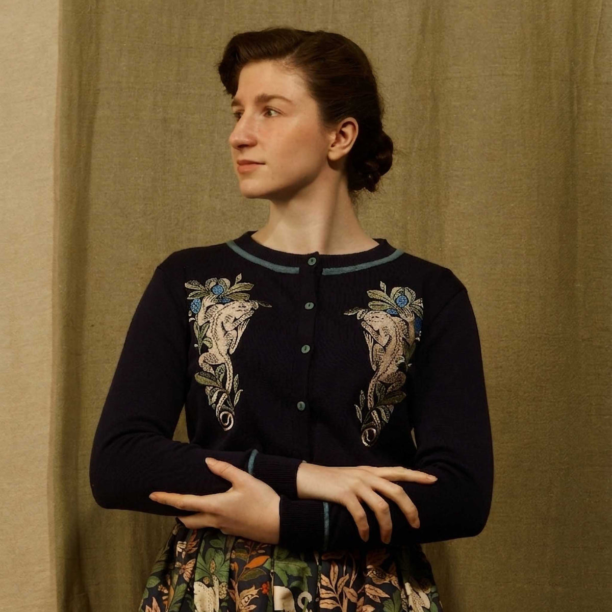 classic cardigan/lizards/navy-NHM collaboration