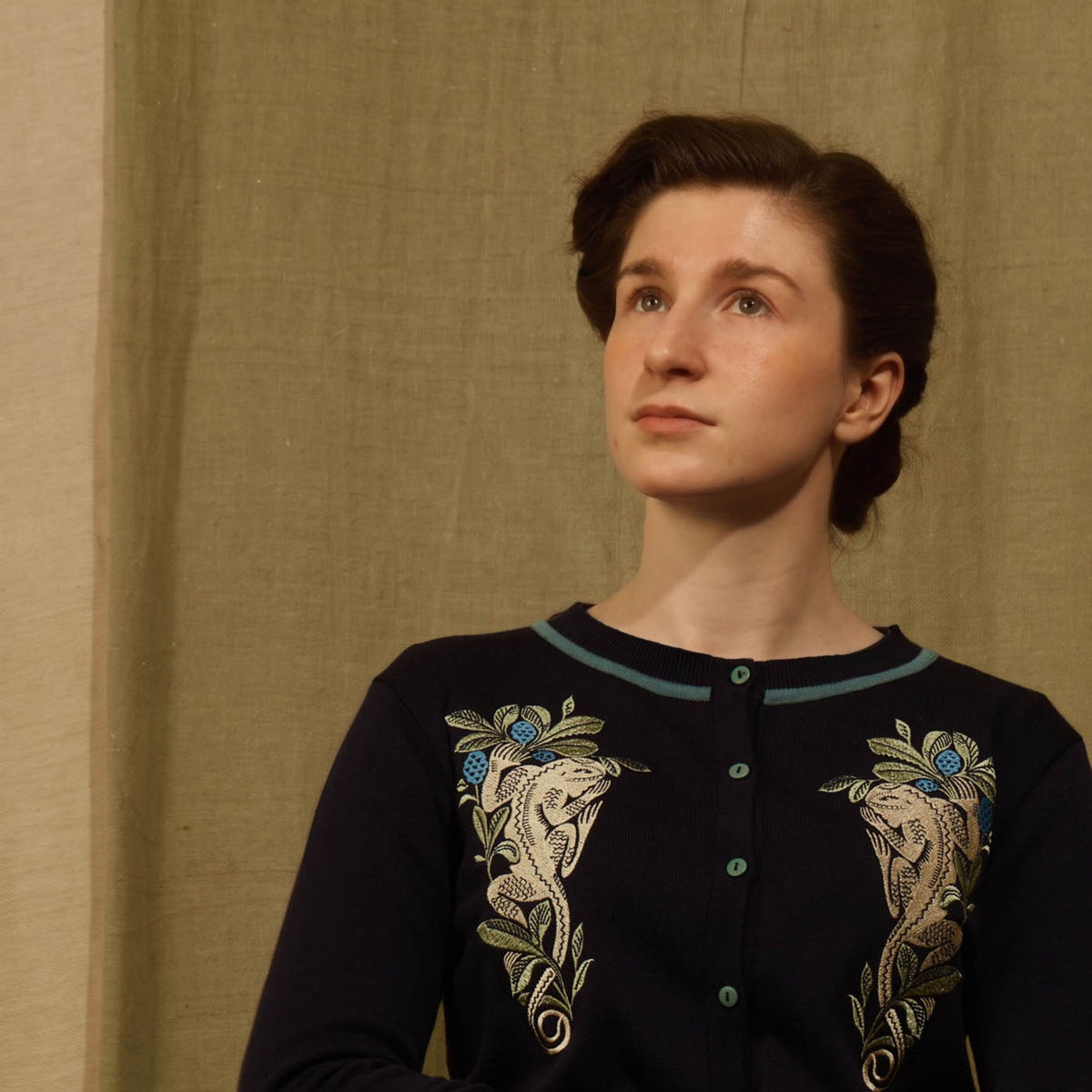 classic cardigan/lizards/navy-NHM collaboration