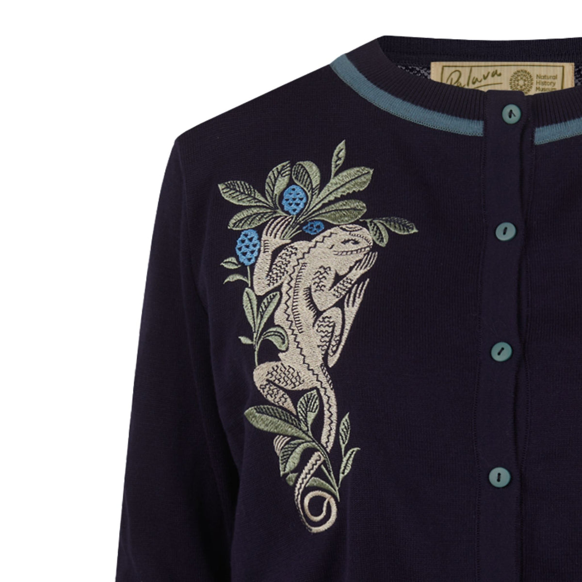 classic cardigan/lizards/navy-NHM collaboration