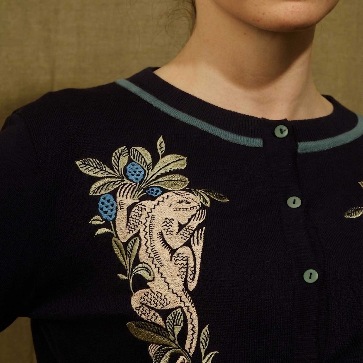 classic cardigan/lizards/navy-NHM collaboration