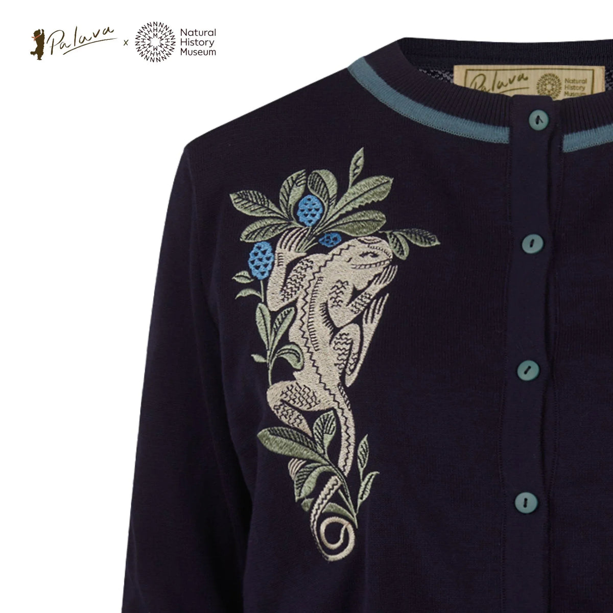 classic cardigan/lizards/navy-NHM collaboration