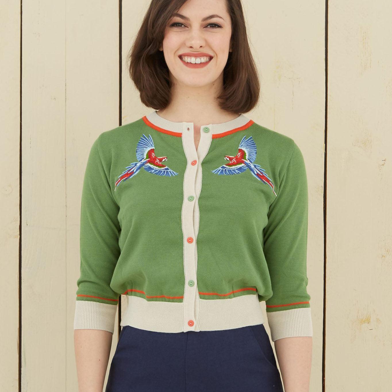 classic cardigan/small parrots/green - PALAVA japan