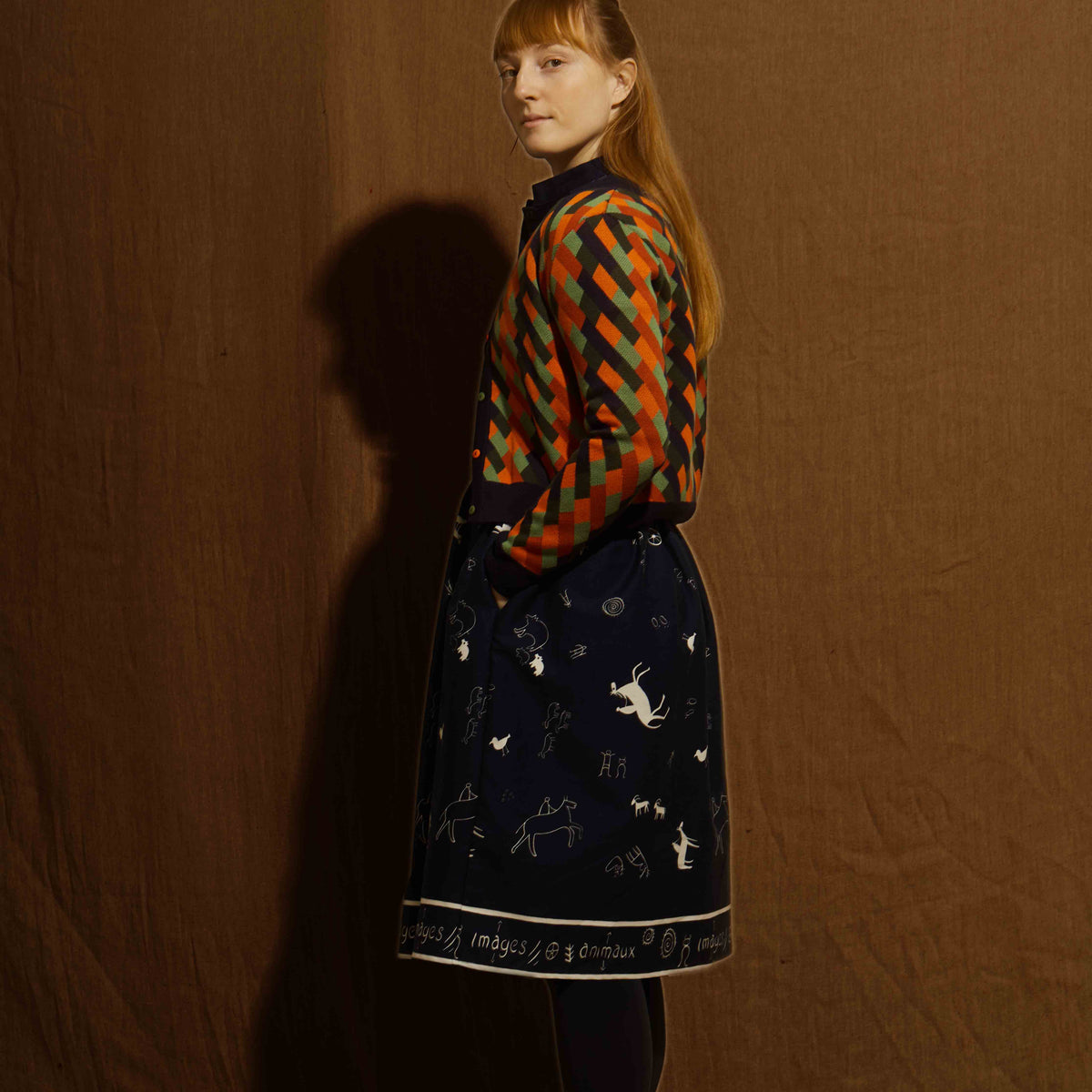cardigan/jacquard kaleidoscope/coral