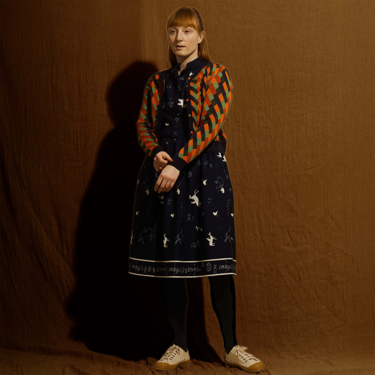 cardigan/jacquard kaleidoscope/coral