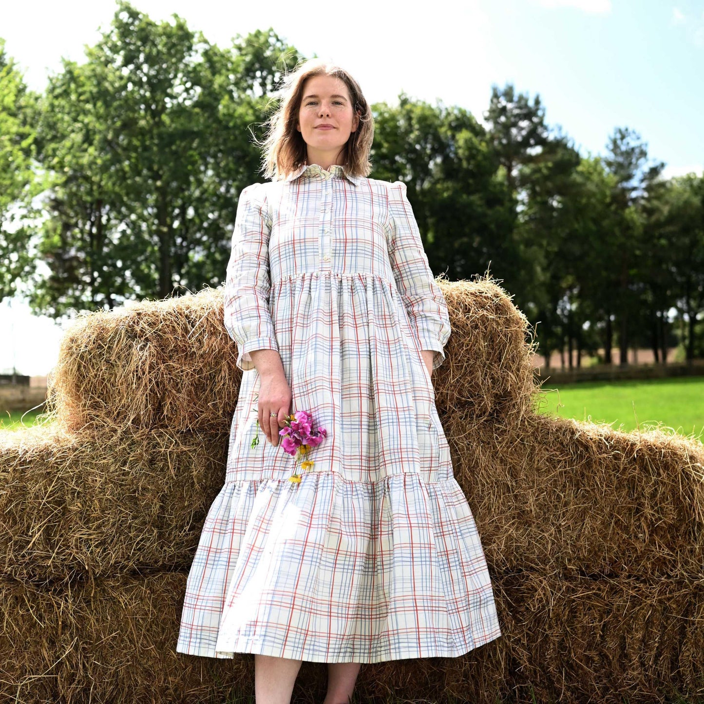 PALAVA レディース コットンリネン ドレス tabatha/folk check/cream