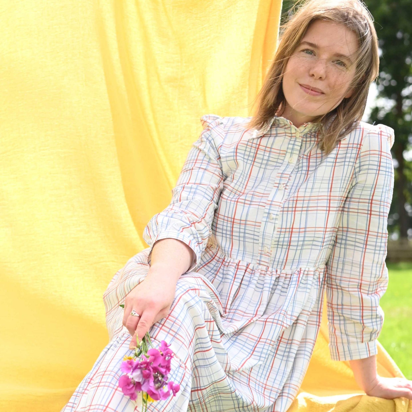 PALAVA レディース コットンリネン ドレス tabatha/folk check/cream