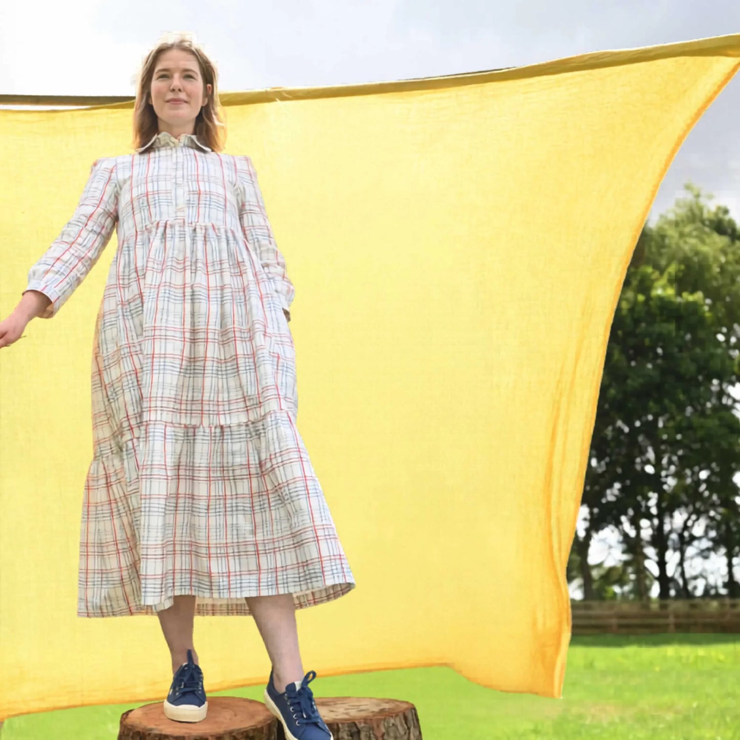 PALAVA レディース コットンリネン ドレス tabatha/folk check/cream