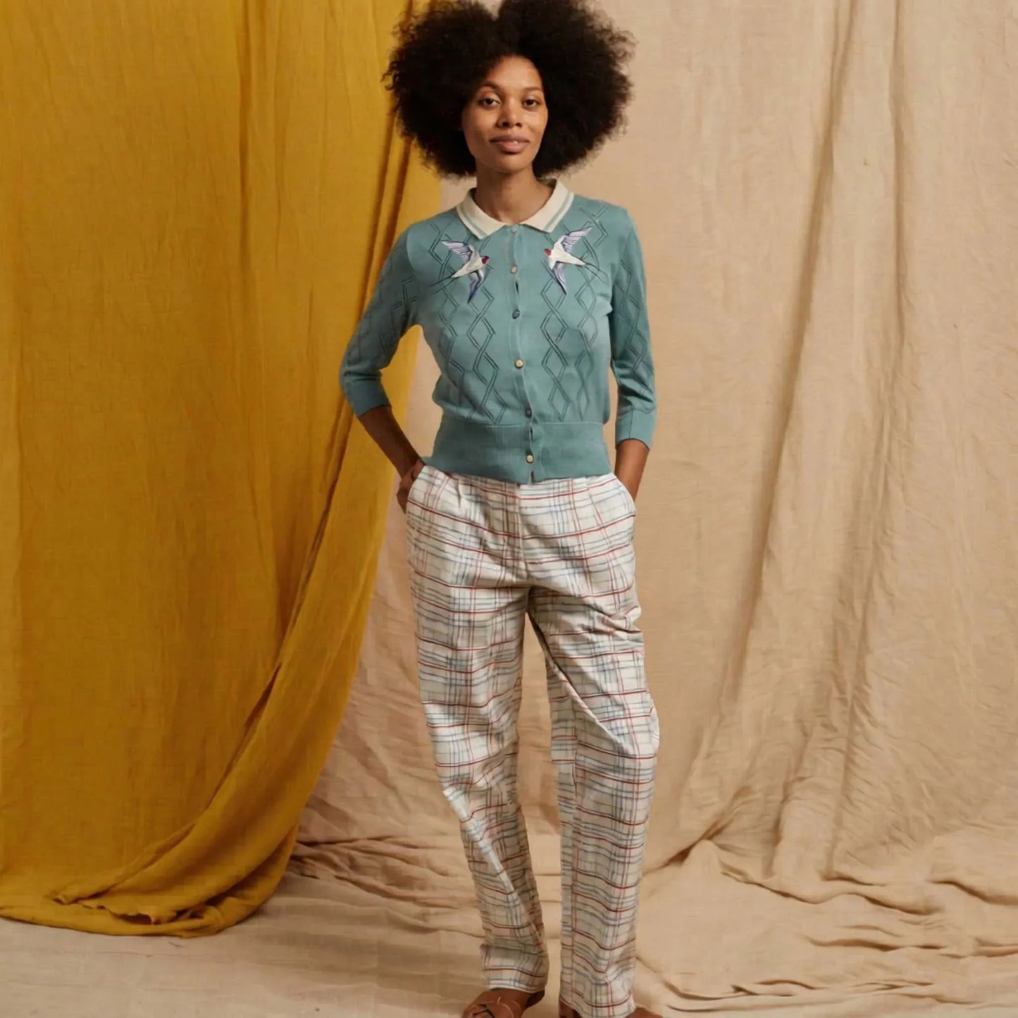 PALAVA レディース オーガニックコットン トラウザーズ thelma/folk checks/cream