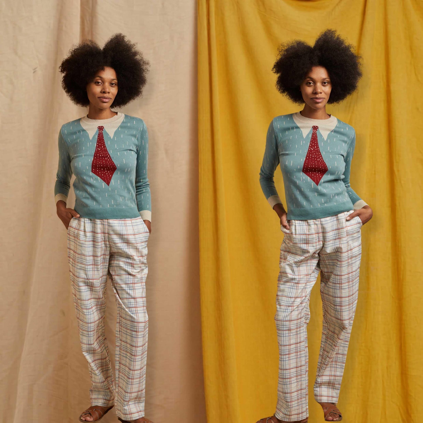 PALAVA レディース オーガニックコットン トラウザーズ thelma/folk checks/cream