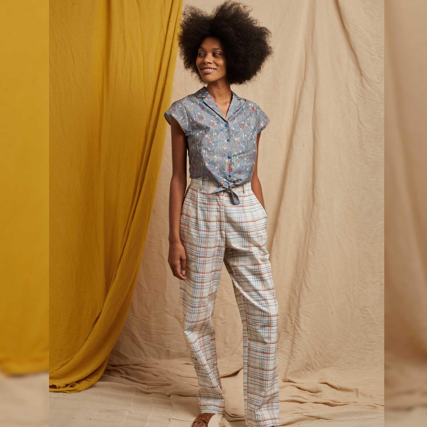 PALAVA レディース オーガニックコットン トラウザーズ thelma/folk checks/cream