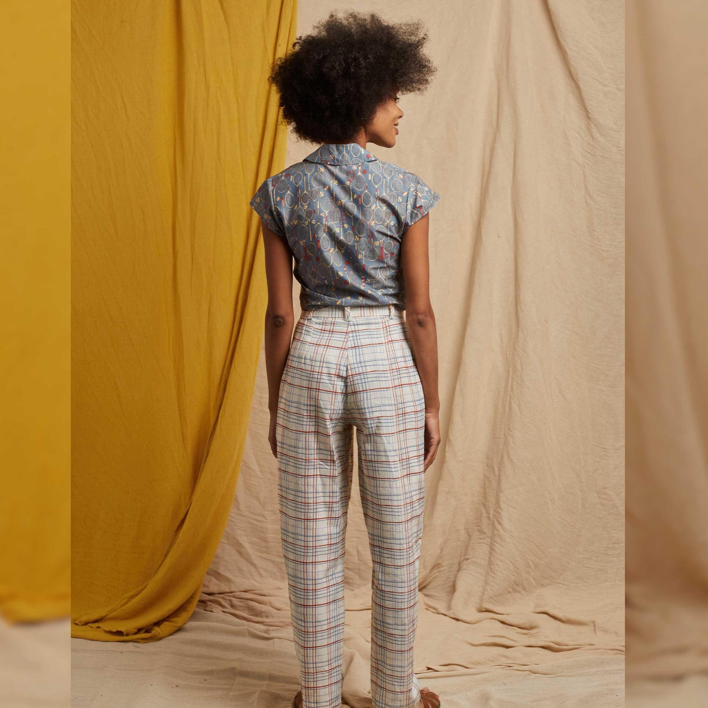 PALAVA レディース オーガニックコットン トラウザーズ thelma/folk checks/cream